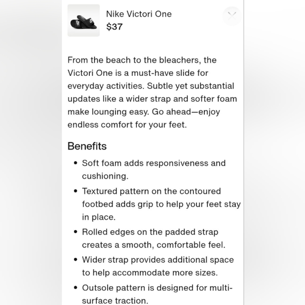 Men's Nike Victori 1 Upgraded Slides Black/White 12 - Picture 5 of 5